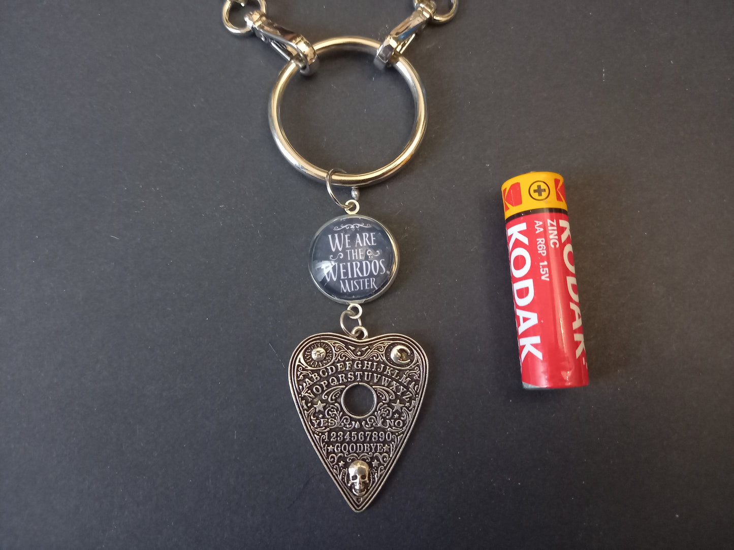 Goth Gothic Witchy Witchcraft killstar Occult "we are the weirdos mister slogan with choice of occult datil Dog clip necklace"