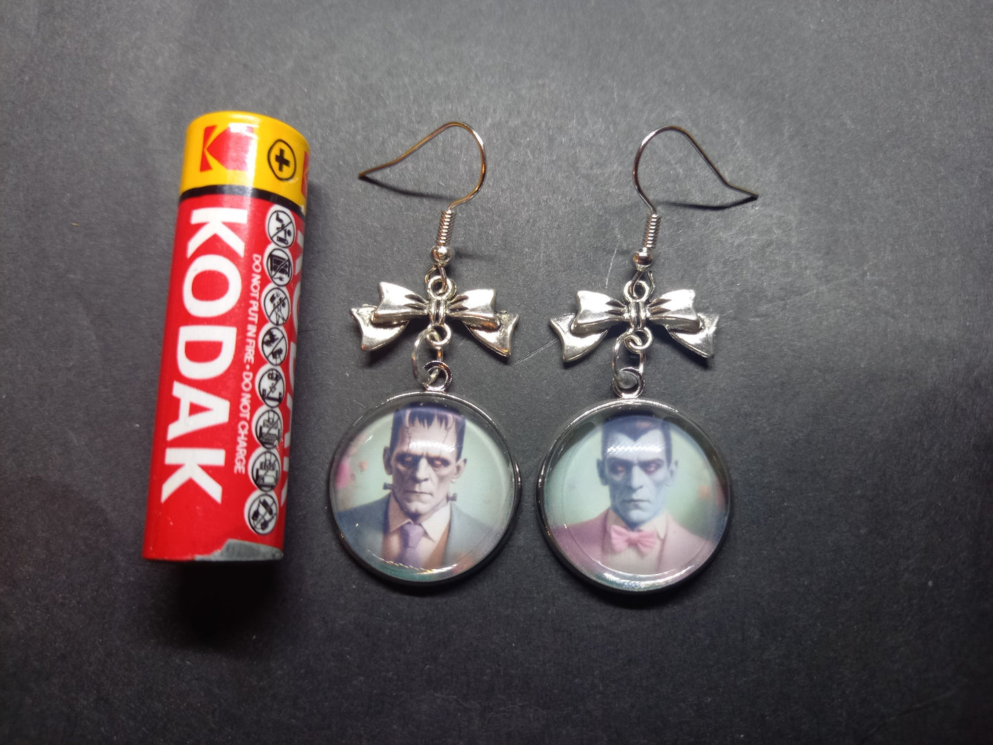Goth Gothic Alternative "Tiki Frankenstein's monster  & Dracula " inspired deadly divine earrings