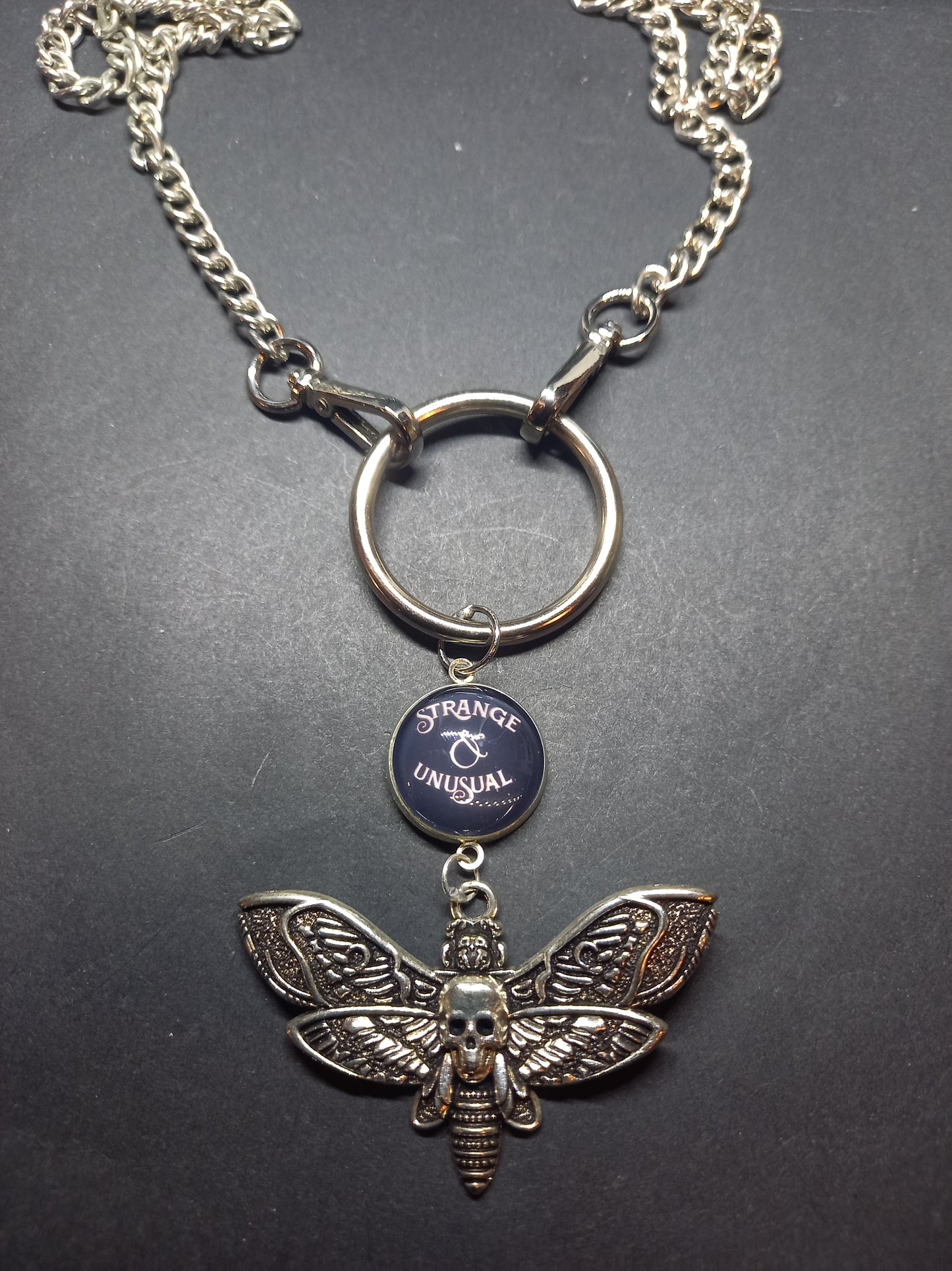 Goth Gothic Witchy Witchcraft killstar Occult "Strange & Unusual" slogan with choice of occult datil Dog clip necklace" (Copy)