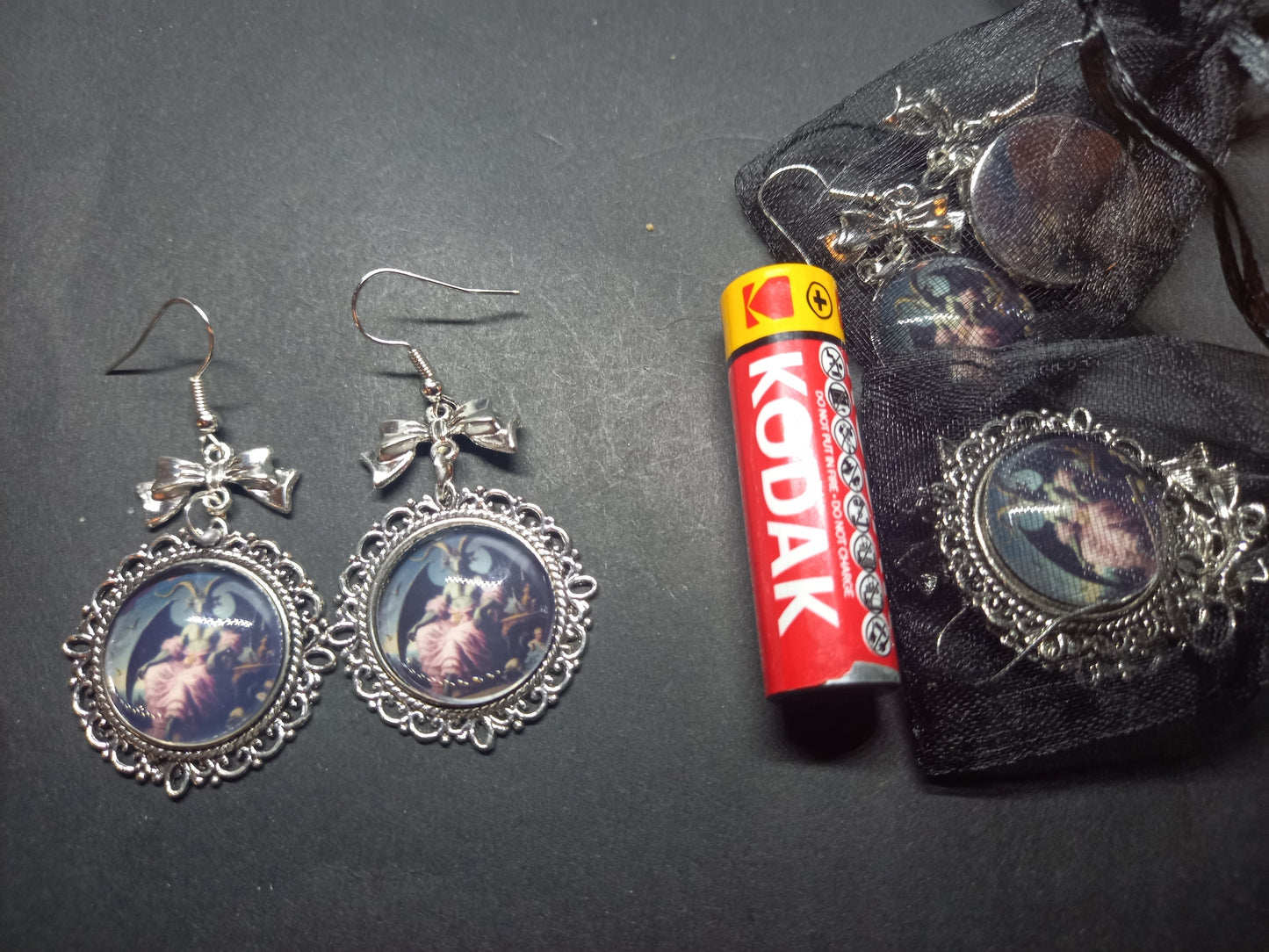 Goth Gothic Occult Satanic Tiki Lounge inspired " Ornate Satanic Deadly Divine earrings" in ornate or plain