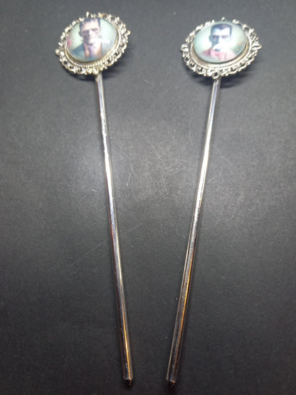Goth Gothic Witchy Psychobilly tiki "Frank & Drac" hair sticks
