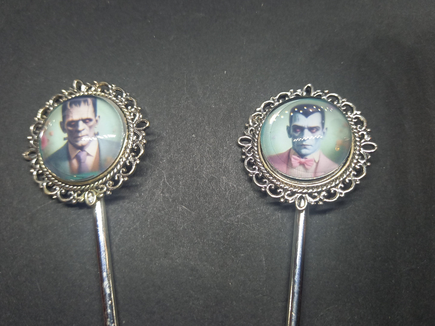 Goth Gothic Witchy Psychobilly tiki "Frank & Drac" hair sticks