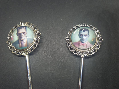 Goth Gothic Witchy Psychobilly tiki "Frank & Drac" hair sticks