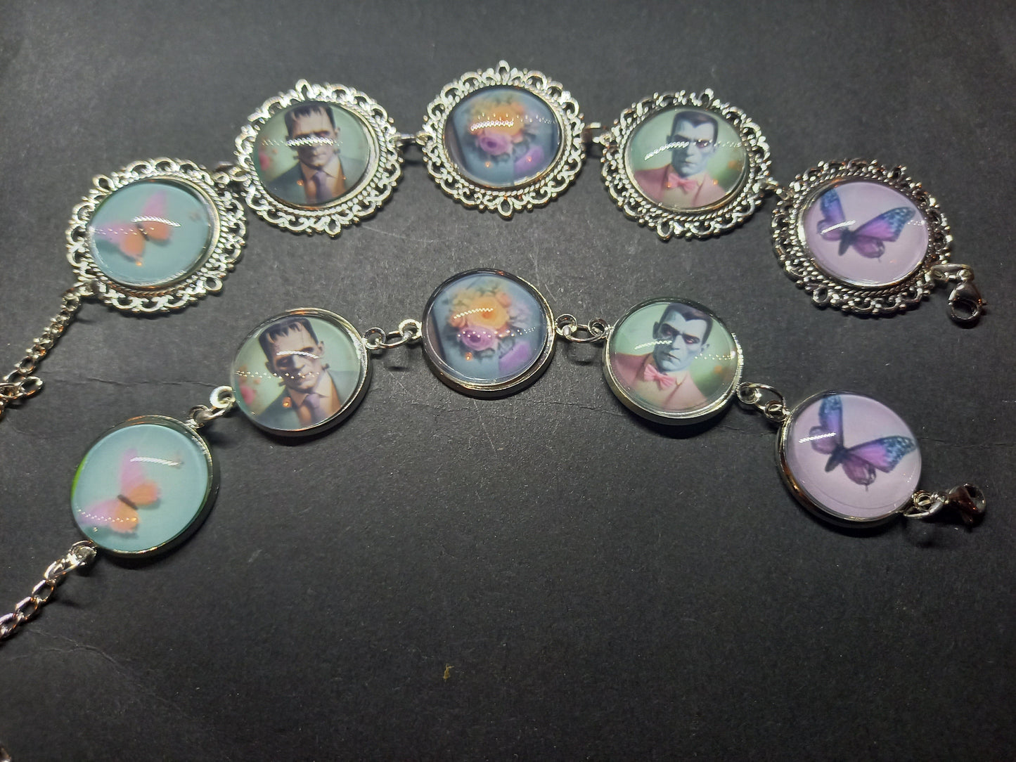 Bracelets , Tiki inspired "Frank & Drac" : Goth Gothic alternative Psychobilly