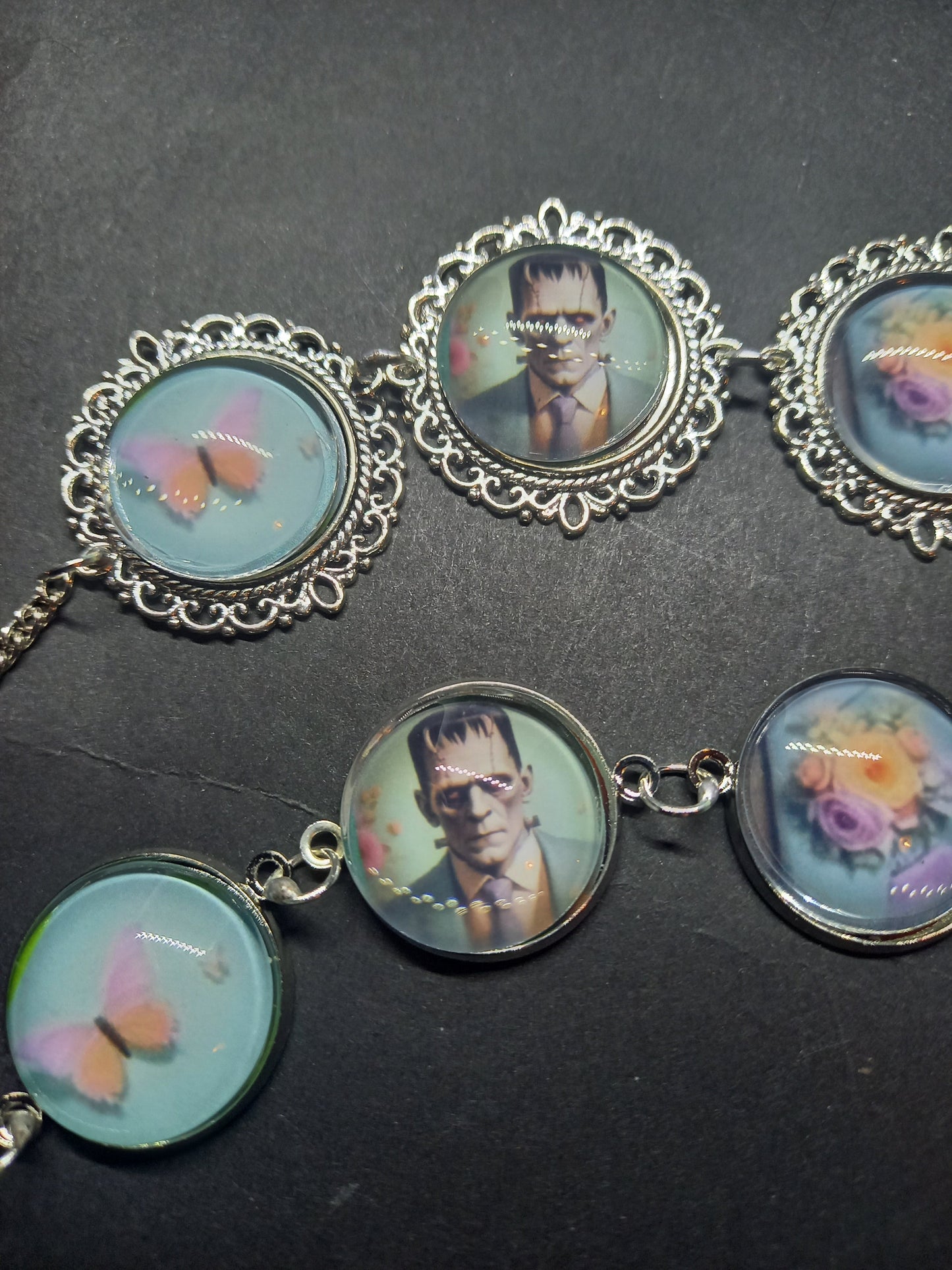 Bracelets , Tiki inspired "Frank & Drac" : Goth Gothic alternative Psychobilly