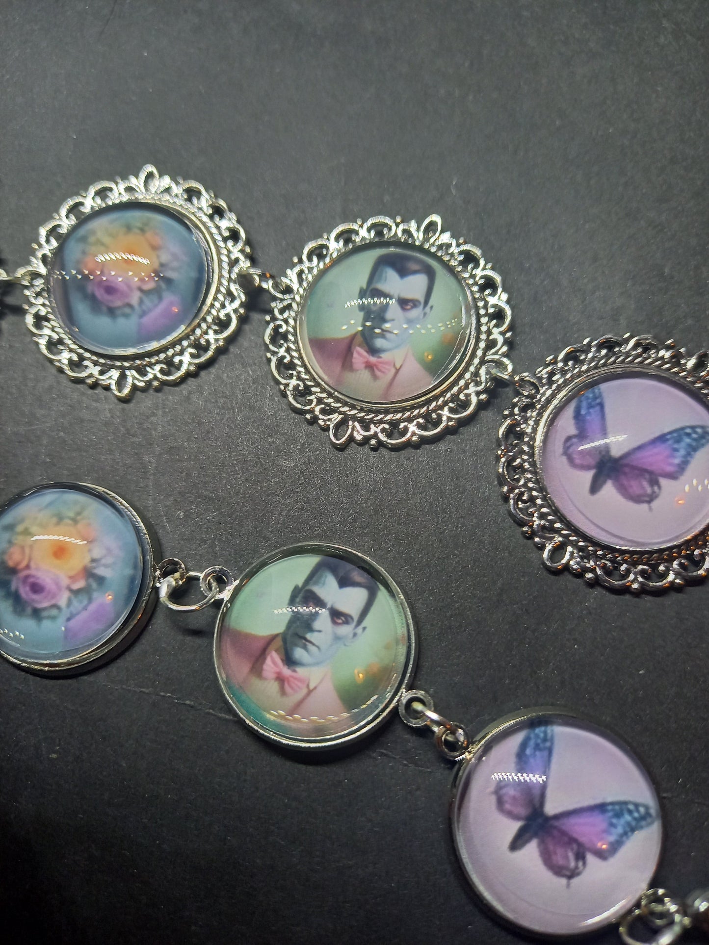 Bracelets , Tiki inspired "Frank & Drac" : Goth Gothic alternative Psychobilly
