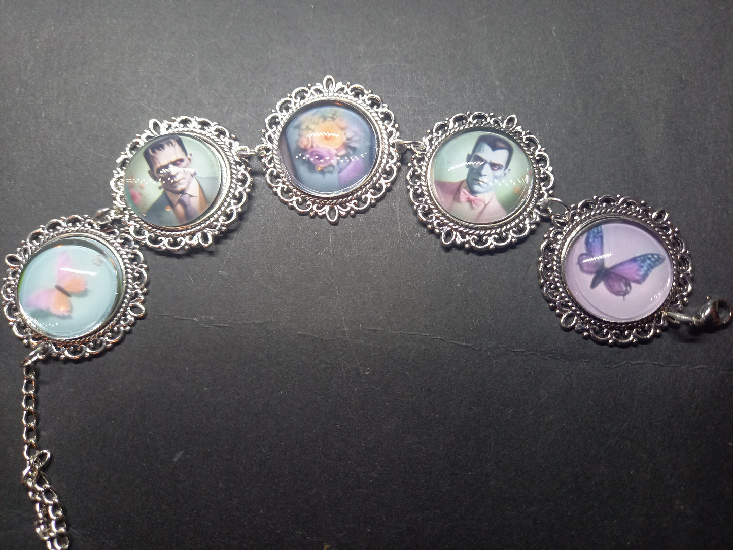 Bracelets , Tiki inspired "Frank & Drac" : Goth Gothic alternative Psychobilly
