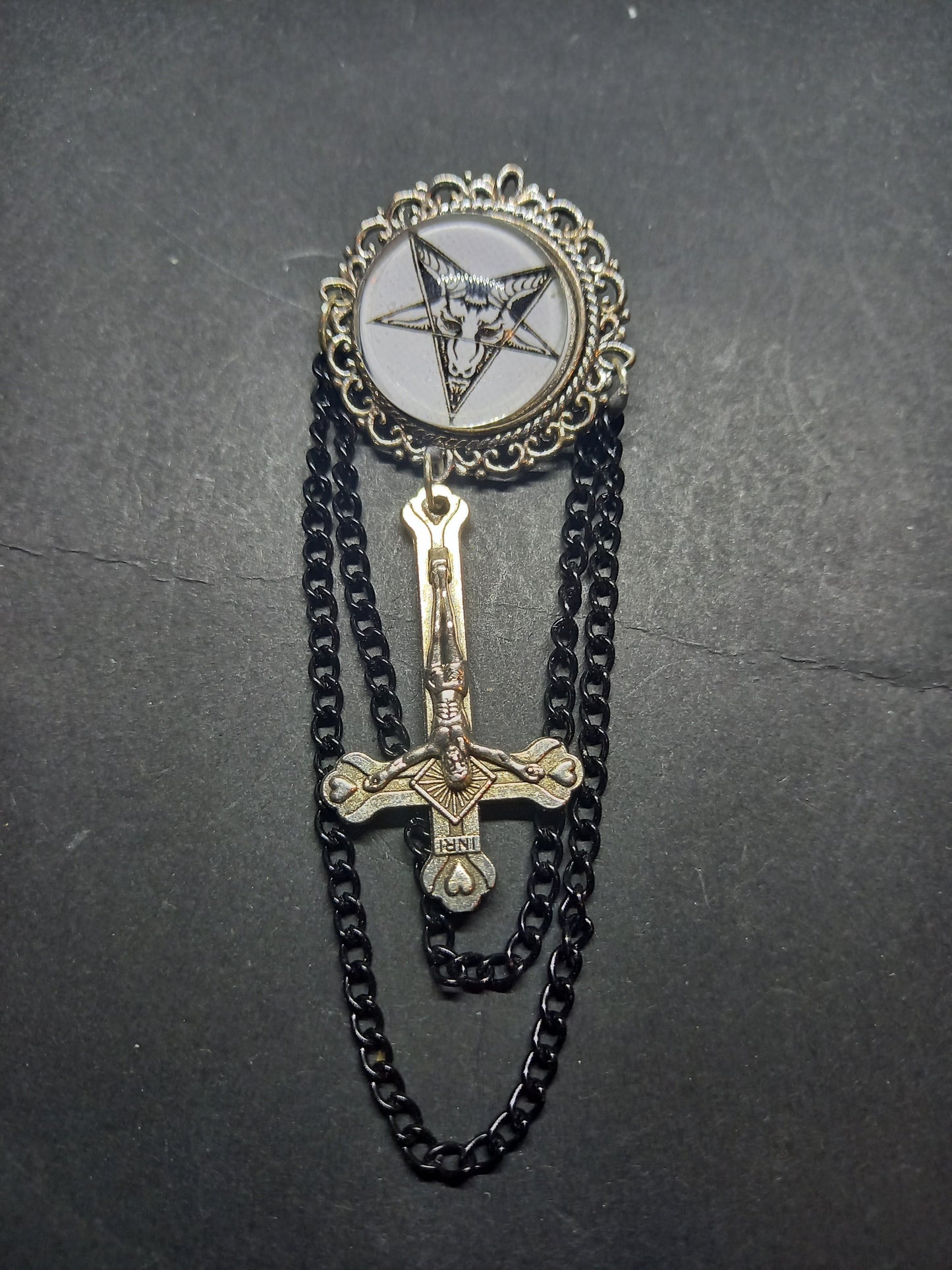 Oddity curiosity goth gothic witchy killstar magic magick occult occultist "Stylized Sigil Of Satan" with chains and inverted crucifix