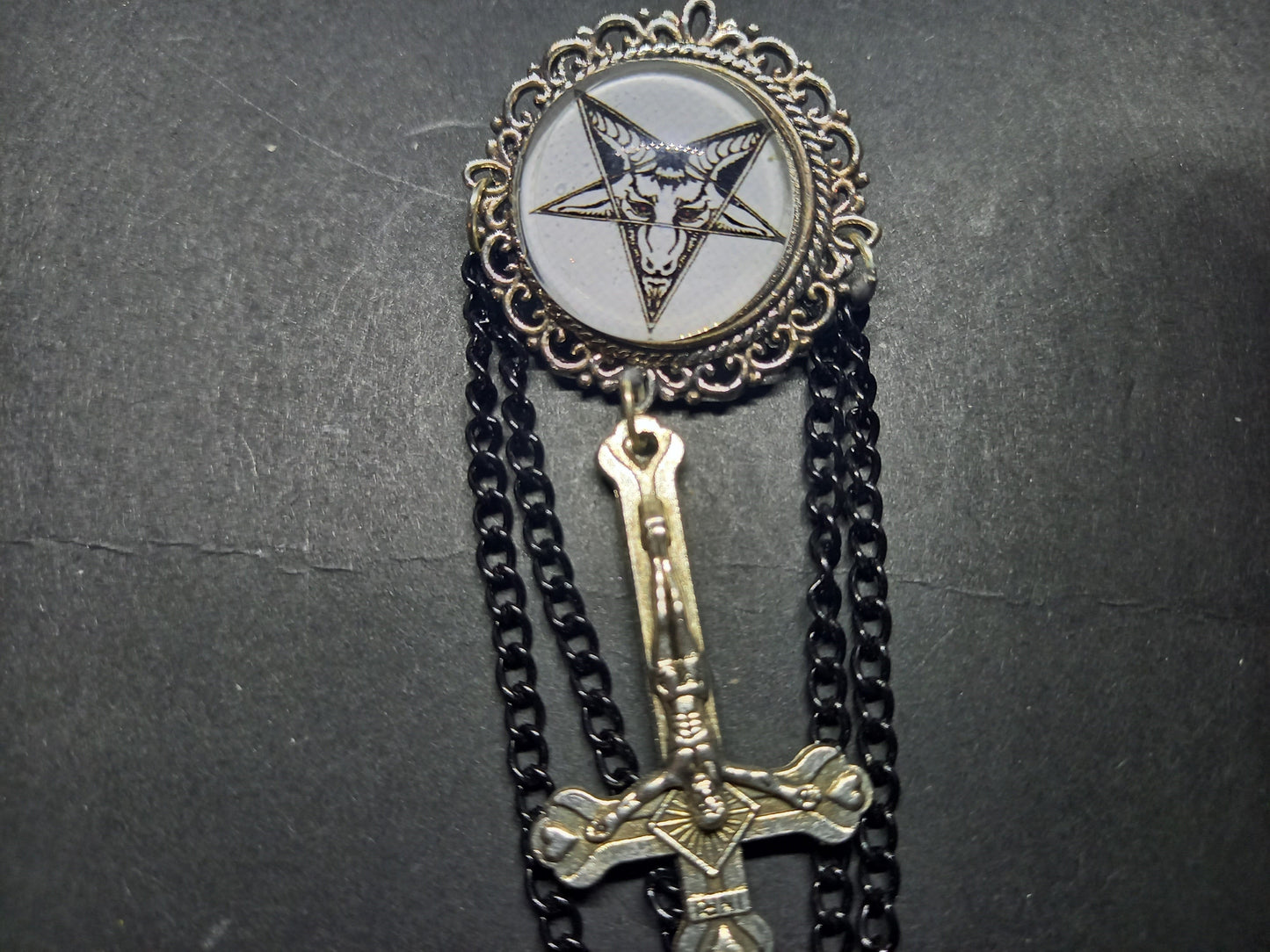 Oddity curiosity goth gothic witchy killstar magic magick occult occultist "Stylized Sigil Of Satan" with chains and inverted crucifix
