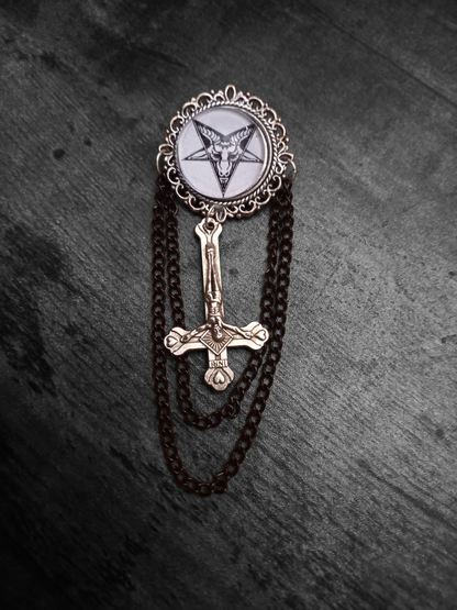 Oddity curiosity goth gothic witchy killstar magic magick occult occultist "Stylized Sigil Of Satan" with chains and inverted crucifix