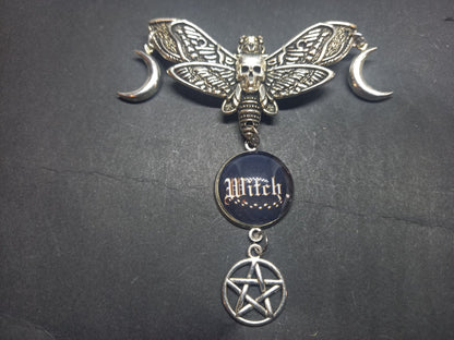 Goth Gothic Witchy Killstar occult pagan oddity curiosity "Death Head Moth Goddess style Witch Brooch