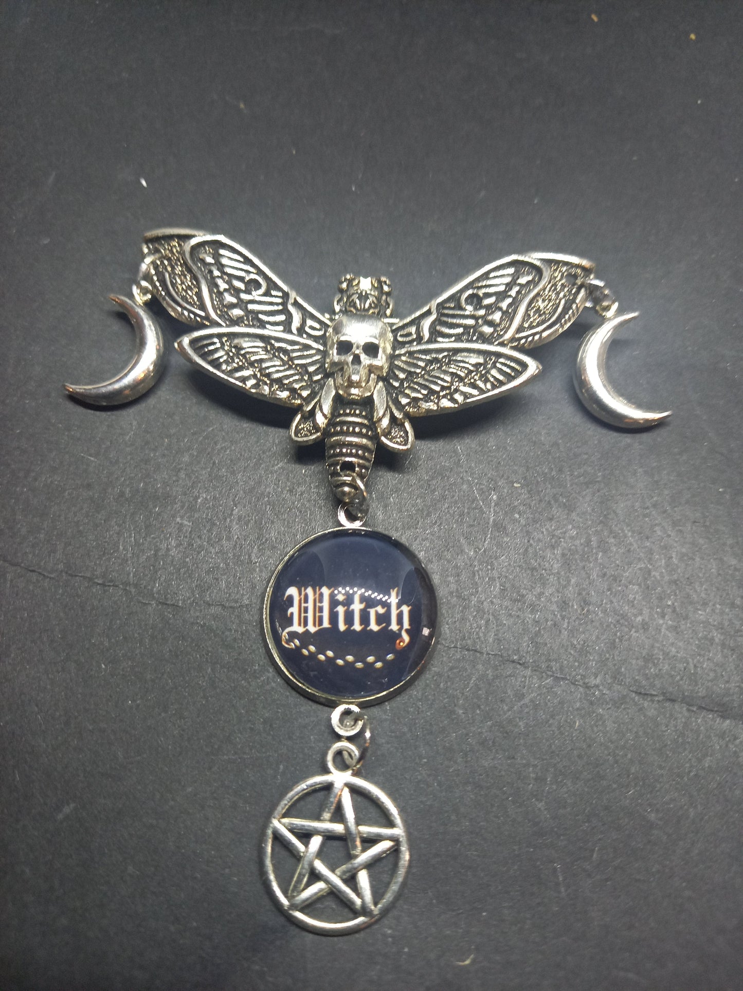 Goth Gothic Witchy Killstar occult pagan oddity curiosity "Death Head Moth Goddess style Witch Brooch