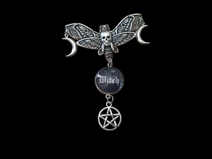 Goth Gothic Witchy Killstar occult pagan oddity curiosity "Death Head Moth Goddess style Witch Brooch