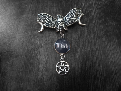 Goth Gothic Witchy Killstar occult pagan oddity curiosity "Death Head Moth Goddess style Witch Brooch