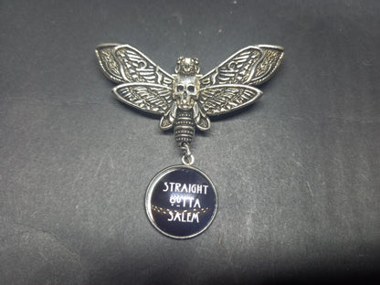 Goth Gothic Witchy Killstar occult pagan oddity curiosity "Death Head Moth with Straight Outta Salem slogan"
