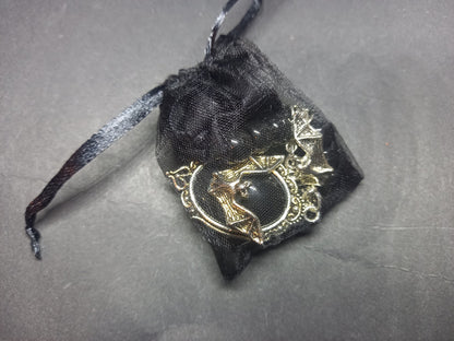 Goth Gothic Witchy vampire "Ornate open wing bat with matching bat charms and skull beads"on Black velvet Ribbon Choker