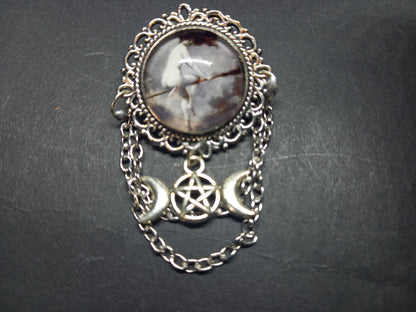 Oddity curiosity goth gothic witchy killstar magic magick occult "naked witch on broomstick" ornate broach with chains