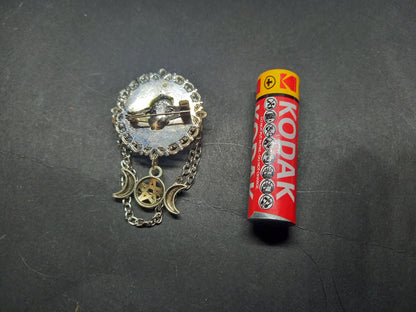 Oddity curiosity goth gothic witchy killstar magic magick occult "naked witch on broomstick" ornate broach with chains