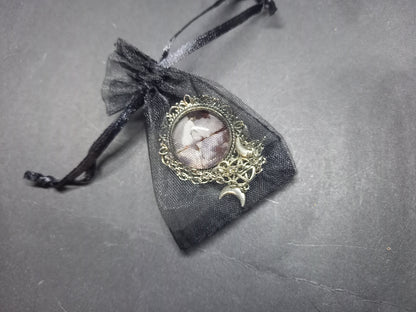Oddity curiosity goth gothic witchy killstar magic magick occult "naked witch on broomstick" ornate broach with chains