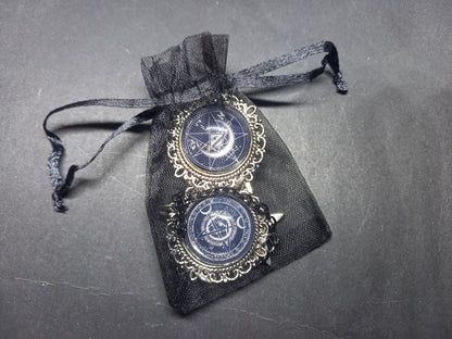 Goth Gothic Old School 1980's alternative " Nephilim inspired double image Ornate Brooch"  with chains and unicursal hexagram