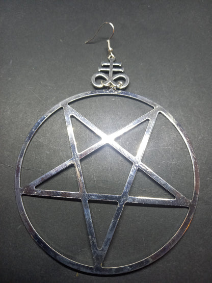 Goth Gothic Witchy "Oversized Inverted pentagram with Cross of Satan " earrings