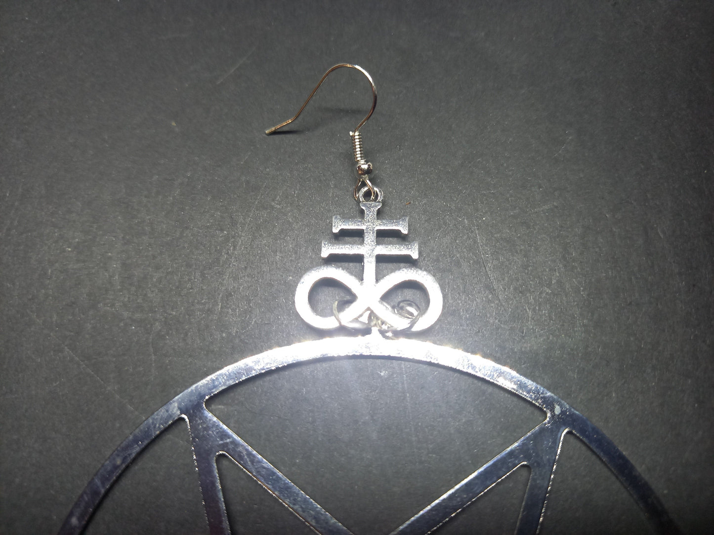 Goth Gothic Witchy "Oversized Inverted pentagram with Cross of Satan " earrings