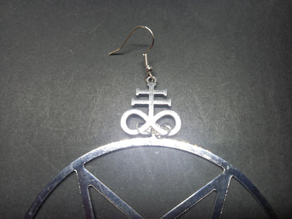 Goth Gothic Witchy "Oversized Inverted pentagram with Cross of Satan " earrings