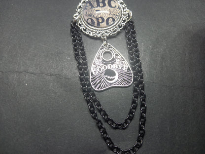 Oddity curiosity  gothic  witchy  Killstar occult " Annabelle inspired double image Ornate Brooch "with spirit board and ouija planchette & chains