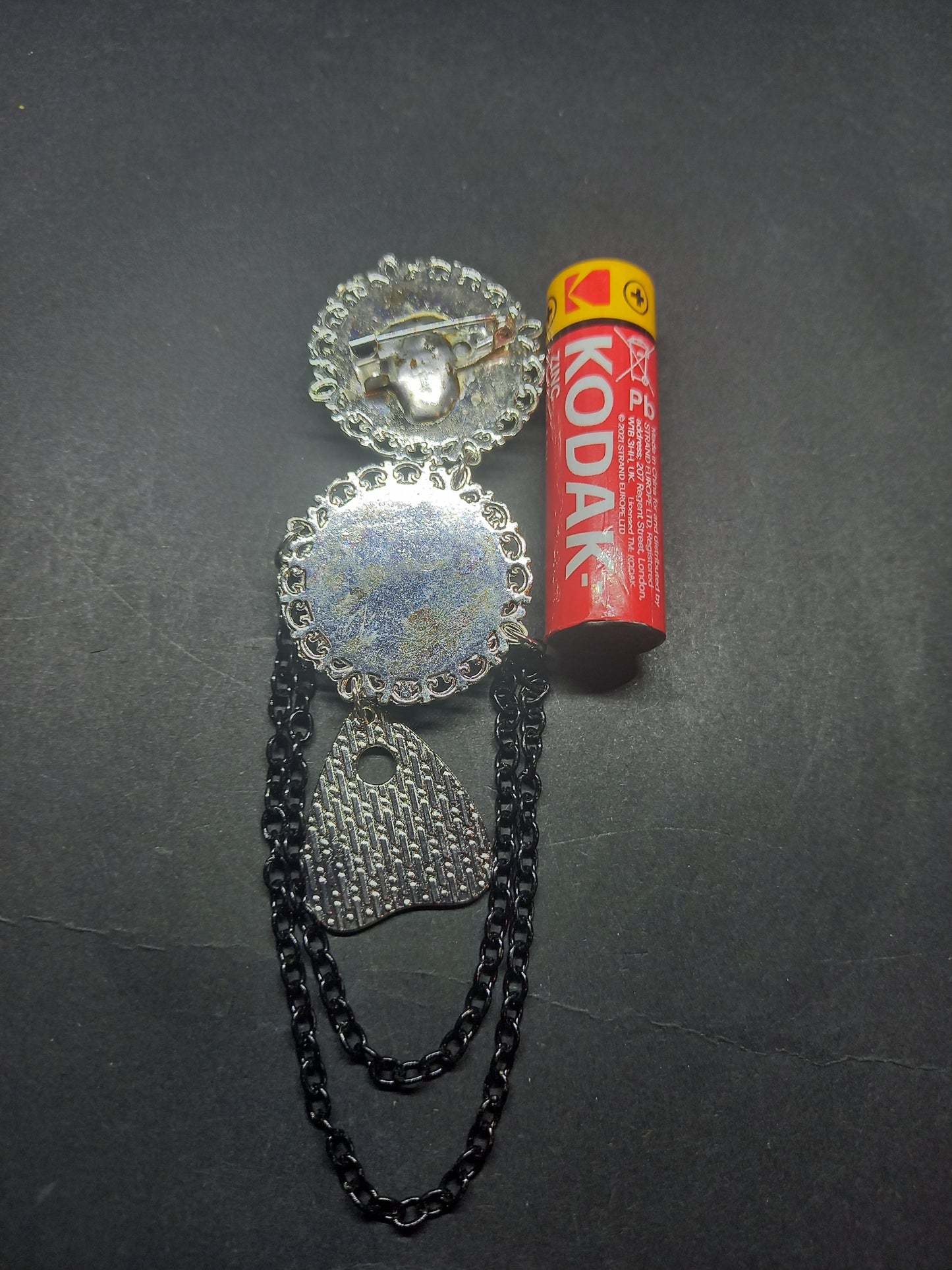 Oddity curiosity  gothic  witchy  Killstar occult " Annabelle inspired double image Ornate Brooch "with spirit board and ouija planchette & chains
