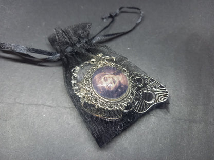 Oddity curiosity gothic witchy Killstar occult "Annabelle inspired  Doll image" deluxe Ornate earrings "with Bow and ouija planchette & chains