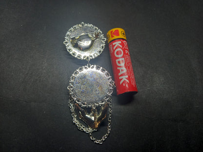 Oddity curiosity gothic witchy Killstar Horror Vampire "The lost Boys" double image ornate brooch with bat & chains