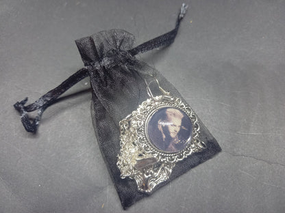 Oddity curiosity gothic witchy Killstar Horror Vampire "The lost Boys" ornate earrings with bat & chains