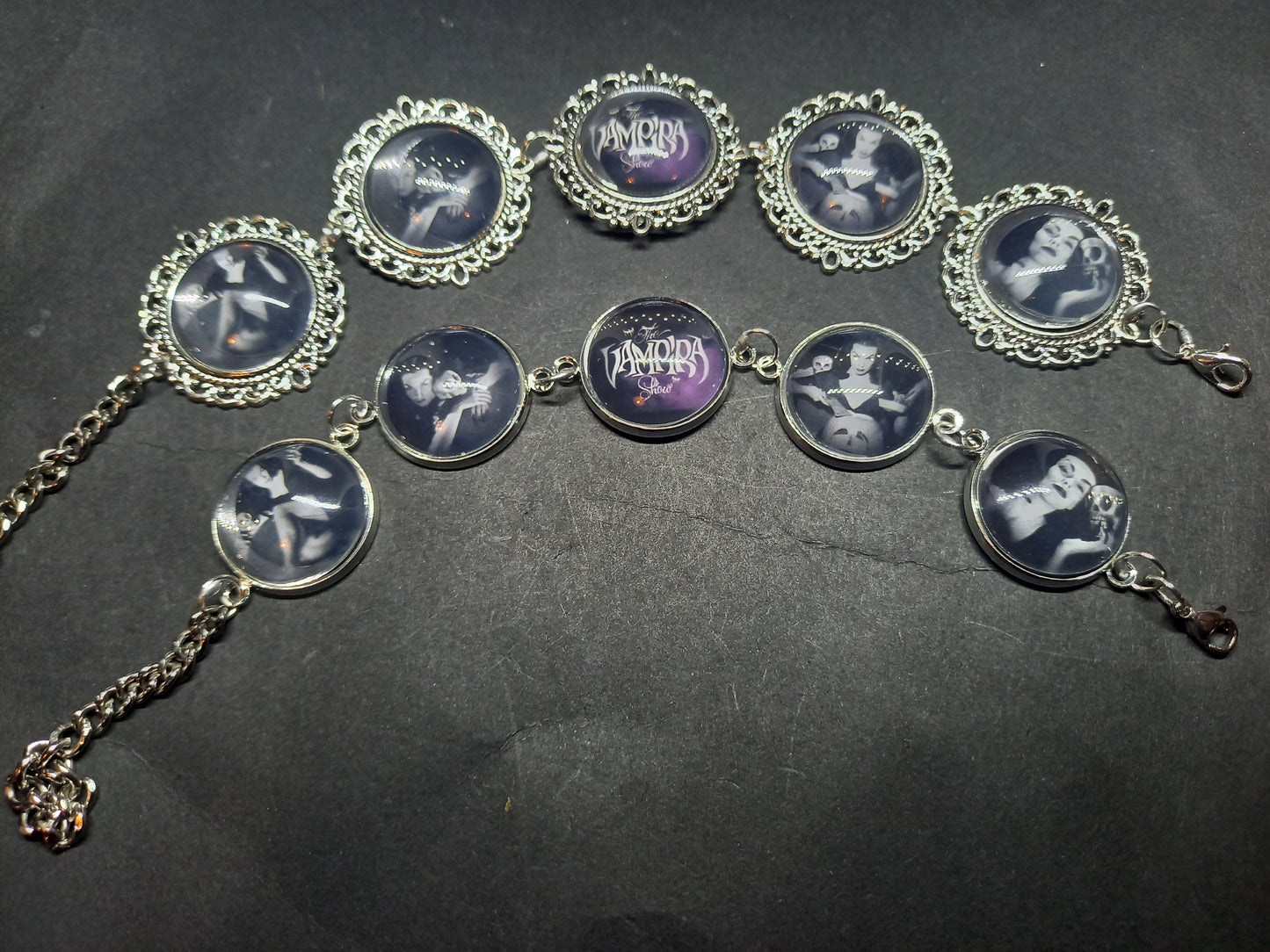 bracelets, " Vampira" fan art "Vampira Show " inspired :Goth Gothic Witchy