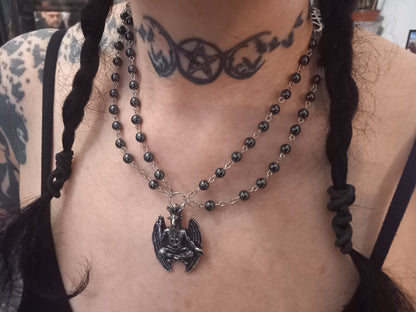 Goth Gothic Witchy Satanic Occult " Stainless steel Baphomet with two Cross of Satan/Leviathan Cross details" double layer rosary