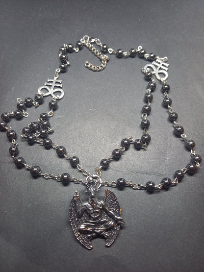Goth Gothic Witchy Satanic Occult " Stainless steel Baphomet with two Cross of Satan/Leviathan Cross details" double layer rosary