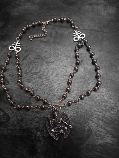Goth Gothic Witchy Satanic Occult " Stainless steel Baphomet with two Cross of Satan/Leviathan Cross details" double layer rosary