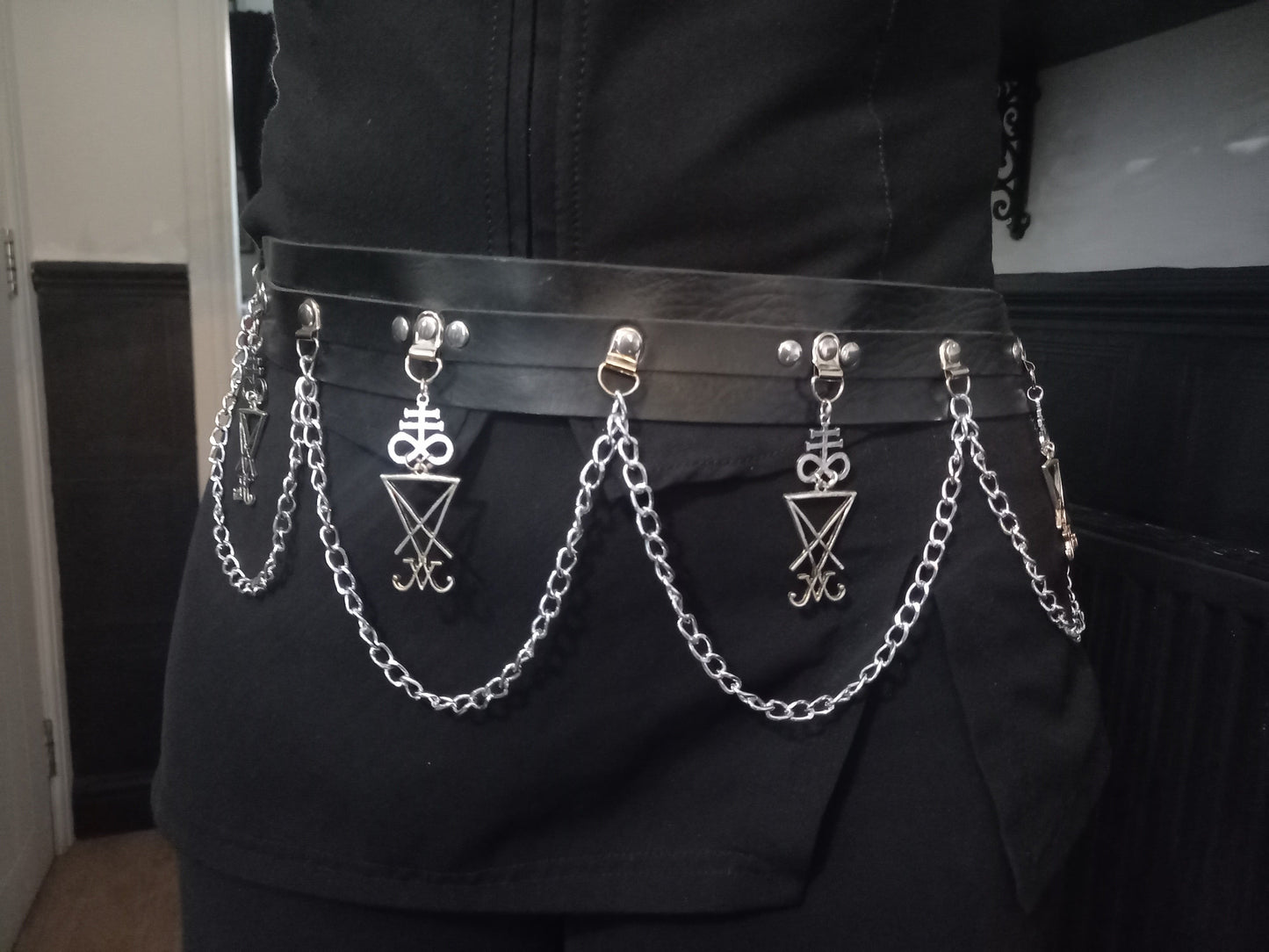 Goth Gothic Witchy killstar witch witchcraft Satanic Occult "Cross of satan and Sigil of Satan" chain belt
