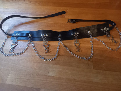Goth Gothic Witchy killstar witch witchcraft Satanic Occult "Cross of satan and Sigil of Satan" chain belt