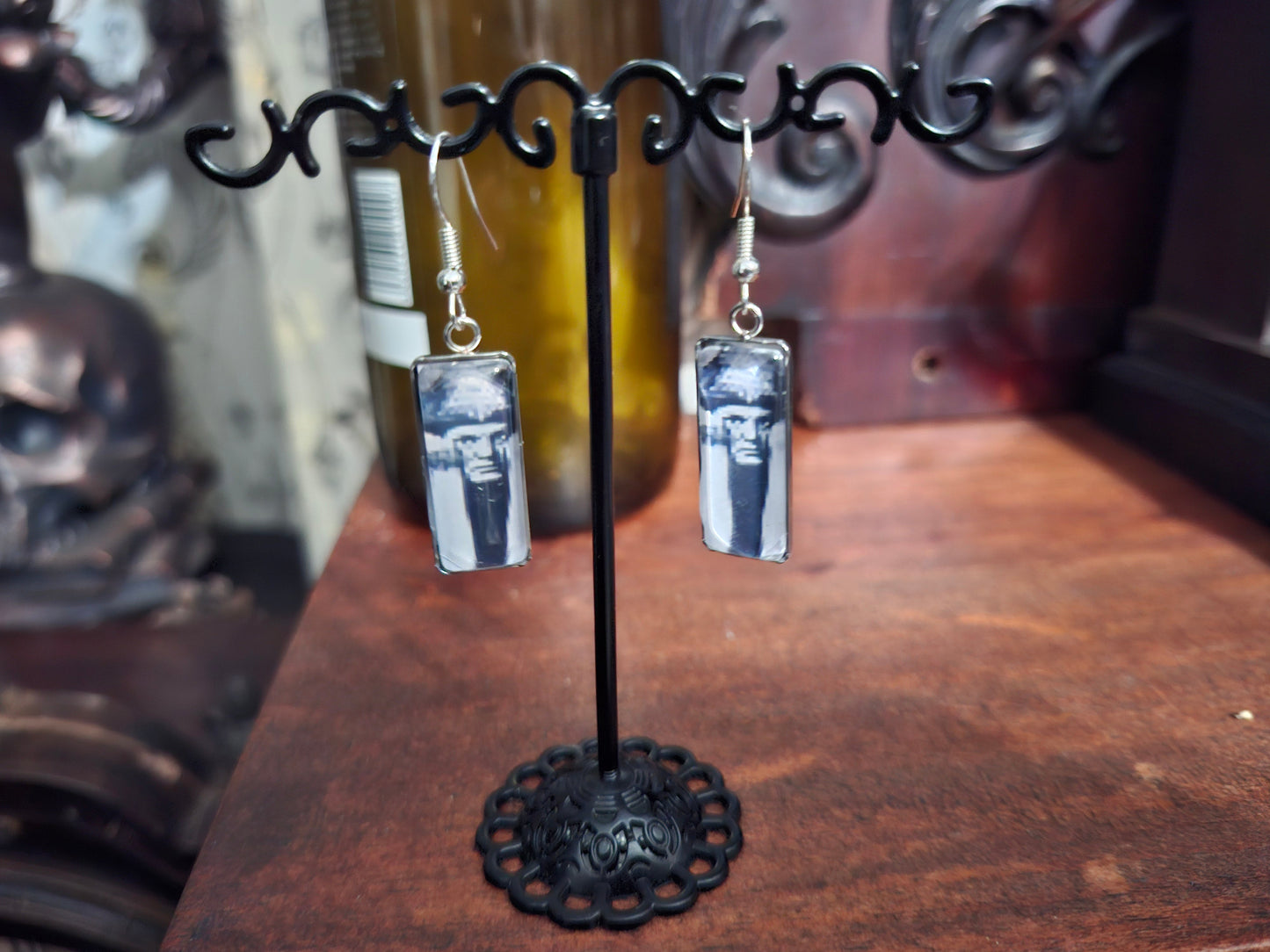 Goth Gothic Witchy Occult Thelema Aleister Crowley Inspired Stainless Steel rectangle image earrings