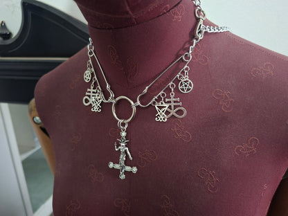 Kilt pin necklace ,Baphomet cross,satanic trinity :Gothic witchy satanic aesthetic