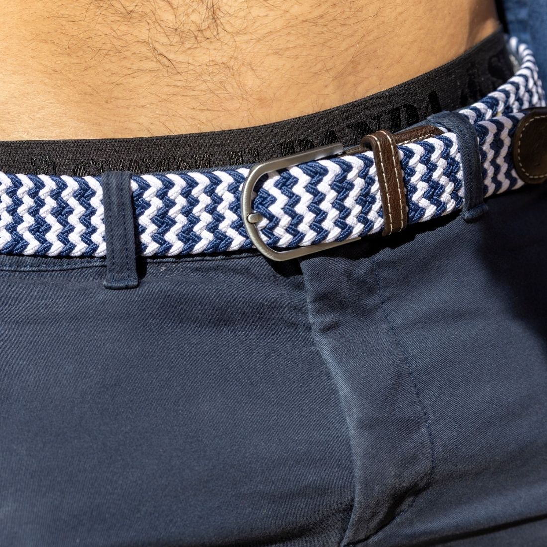Woven Belt - Navy / White Zigzag