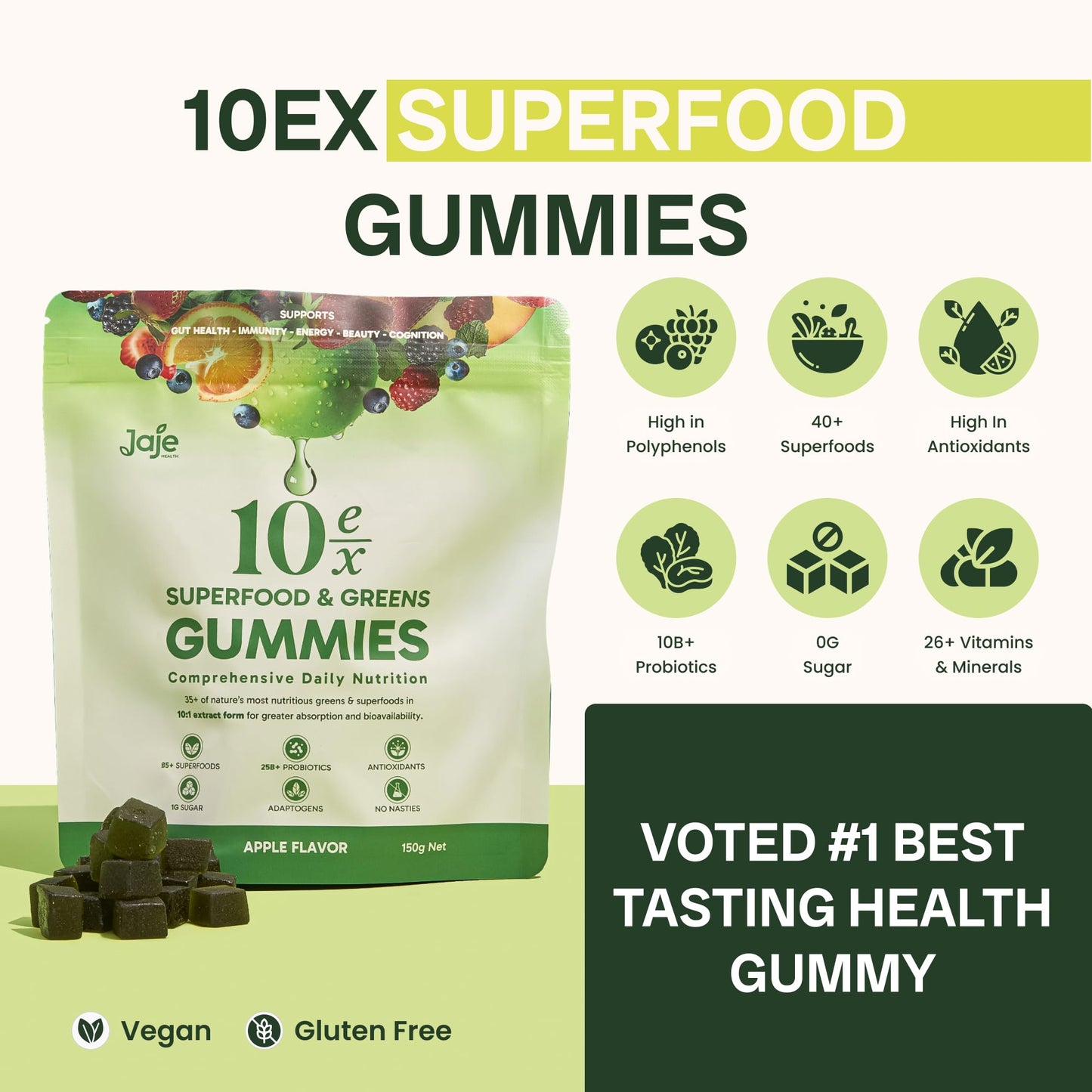 10ex Supergreens Gummies with Probiotics – 40 Superfoods, 10x Nutrition