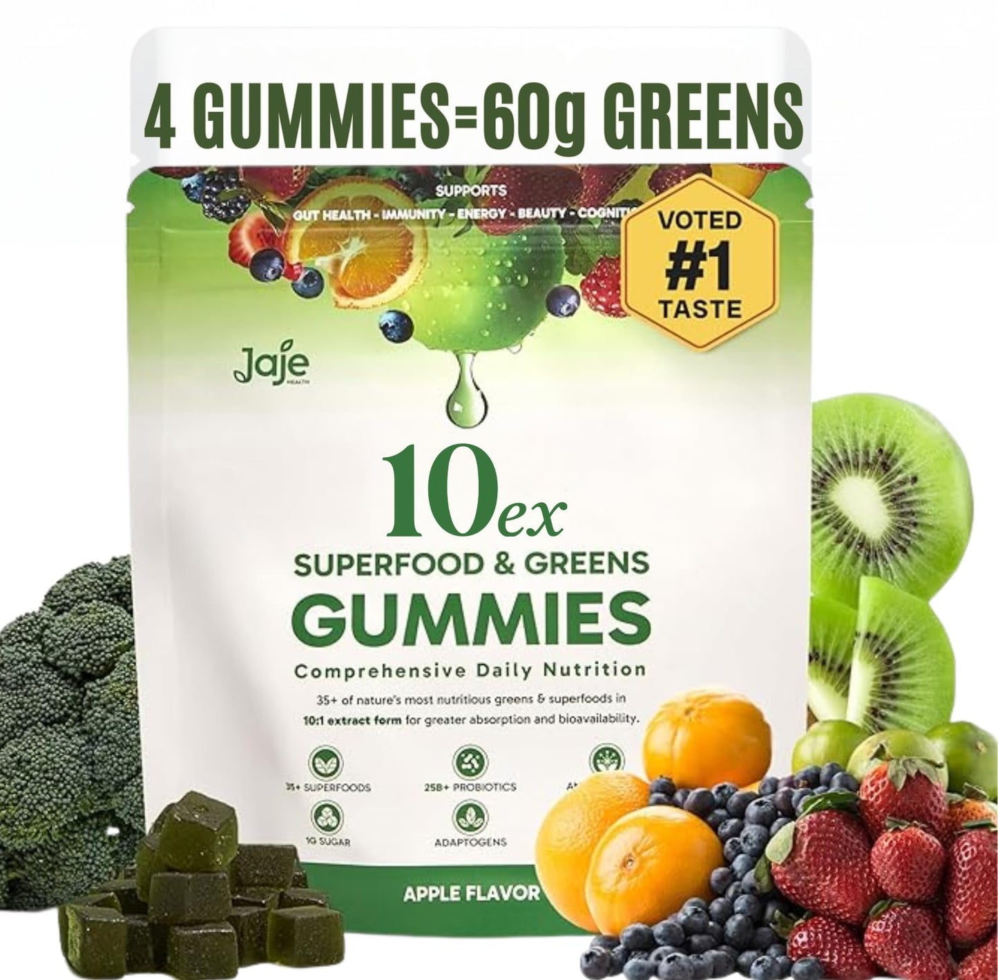 10ex Supergreens Gummies with Probiotics – 40 Superfoods, 10x Nutrition