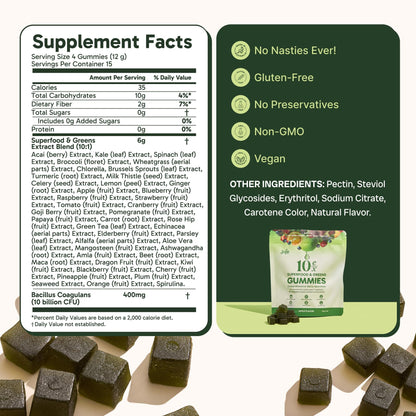 10ex Supergreens Gummies with Probiotics – 40 Superfoods, 10x Nutrition