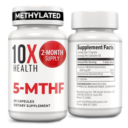 10X Health 5-MTHF Methylfolate with Magnesium | 60 Capsules