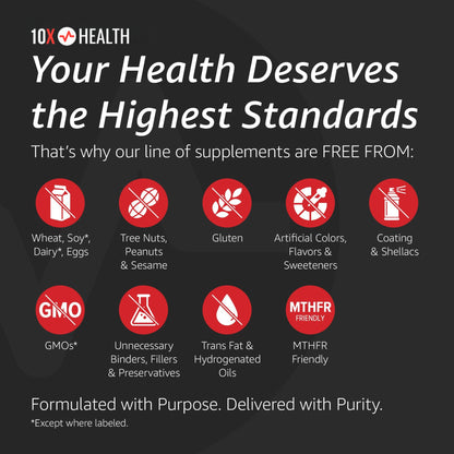 10X Health Magnesium Supplements – High-Absorption Magnesium Citrate for Sleep, Muscle & Heart Health – 60 Capsules