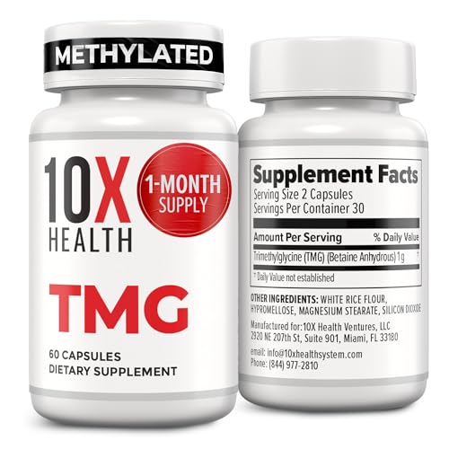 10X Health TMG Supplements - Liver Support, Heart Wellness, Energy | Non-GMO & Gluten-Free - 60 Capsules