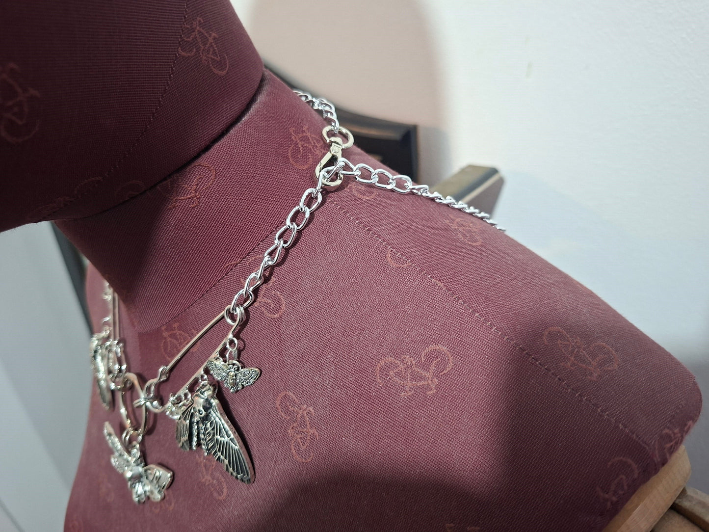 Kilt pin necklace ,Death head moths :Gothic witchy pagan aesthetic