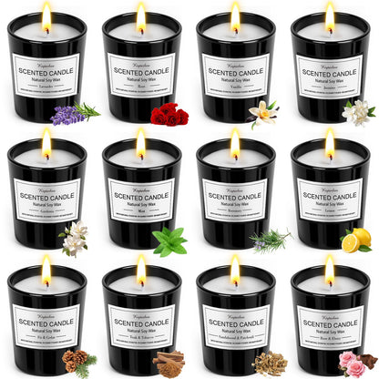12 Pack Scented Candles Gift Set – Natural Soy Wax, 180h Total Burn Time