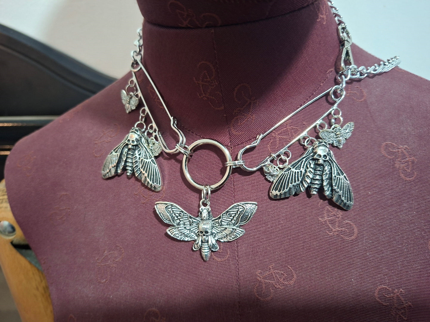 Kilt pin necklace ,Death head moths :Gothic witchy pagan aesthetic